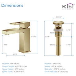 Cubic Single Hole Bathroom Faucet KBF1002, Brush Gold, W/ Drain -Warm Bathroom 0061569401ba2aae 0256 w800 h800 b1 p0