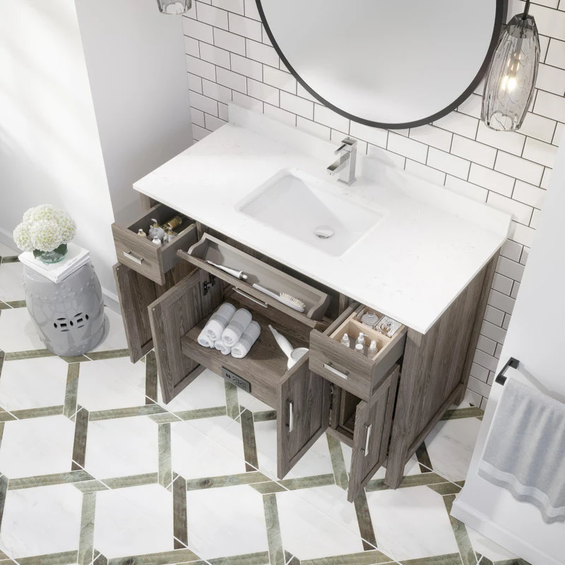 Kali Vanity With Power Bar And Drawer Organizer, French Gray, 48" 5 Kali Vanity With Power Bar And Drawer Organizer, French Gray, 48" - Image 5