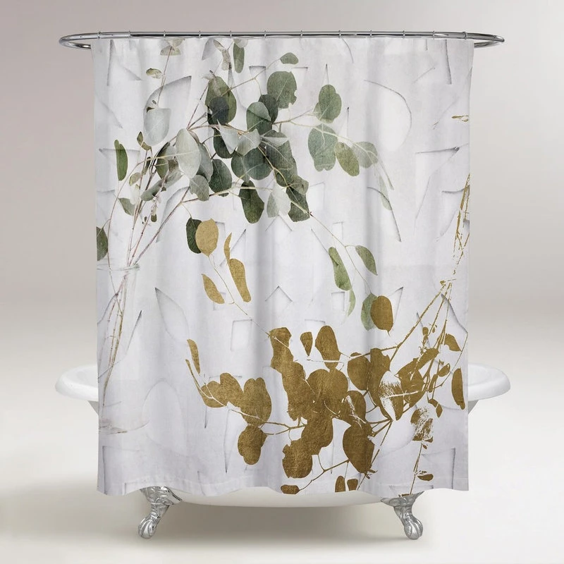 Oliver Gal OliverGal "Golden Leaves" Shower Curtain, 71"x74" 2 Oliver Gal OliverGal "Golden Leaves" Shower Curtain, 71"x74" - Image 2