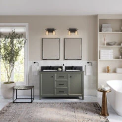 Woodruff Bath Vanity, Double Sink, 54", Pewter Green, Freestanding