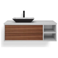The Rhone Bathroom Vanity, Single Sink, 48", Walnut And White, Wallmounted -Warm Bathroom 01a15c0c03c744d9 4005 w800 h800 b1 p0