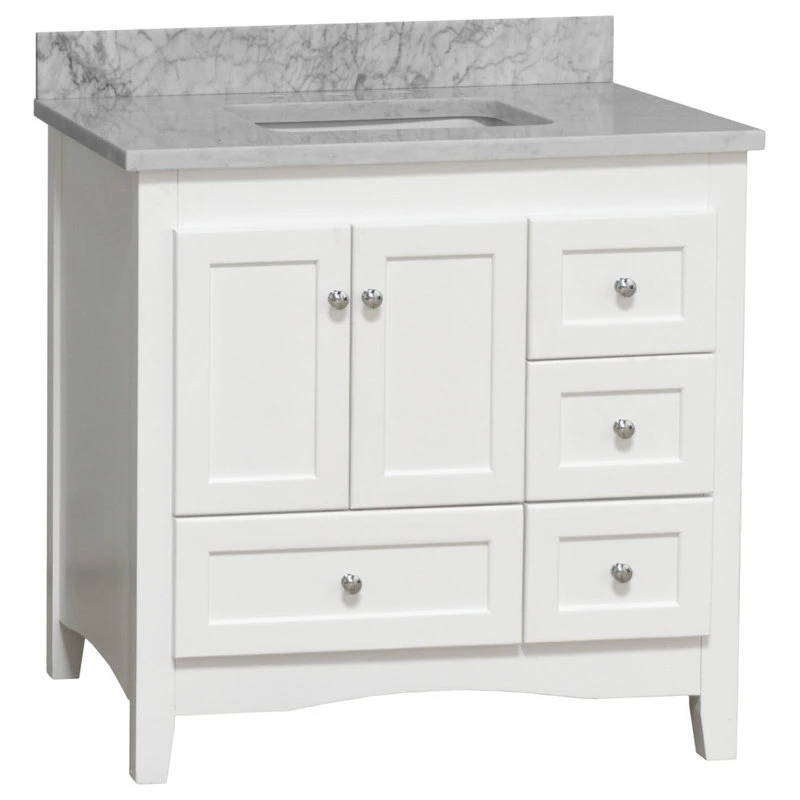 Abbey 36" Bathroom Vanity, White, Carrara Marble 1 Abbey 36" Bathroom Vanity, White, Carrara Marble