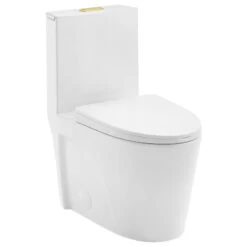 St. Tropez Elongated Toilet, Dual Flush, Glossy White With Gold Hardware