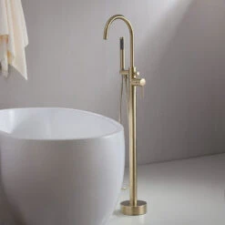 Freestanding Single Handle Tub Filler Faucet With Hand Shower, Brushed Gold -Warm Bathroom 024184fc003f62ab 3474 w800 h800 b0 p0
