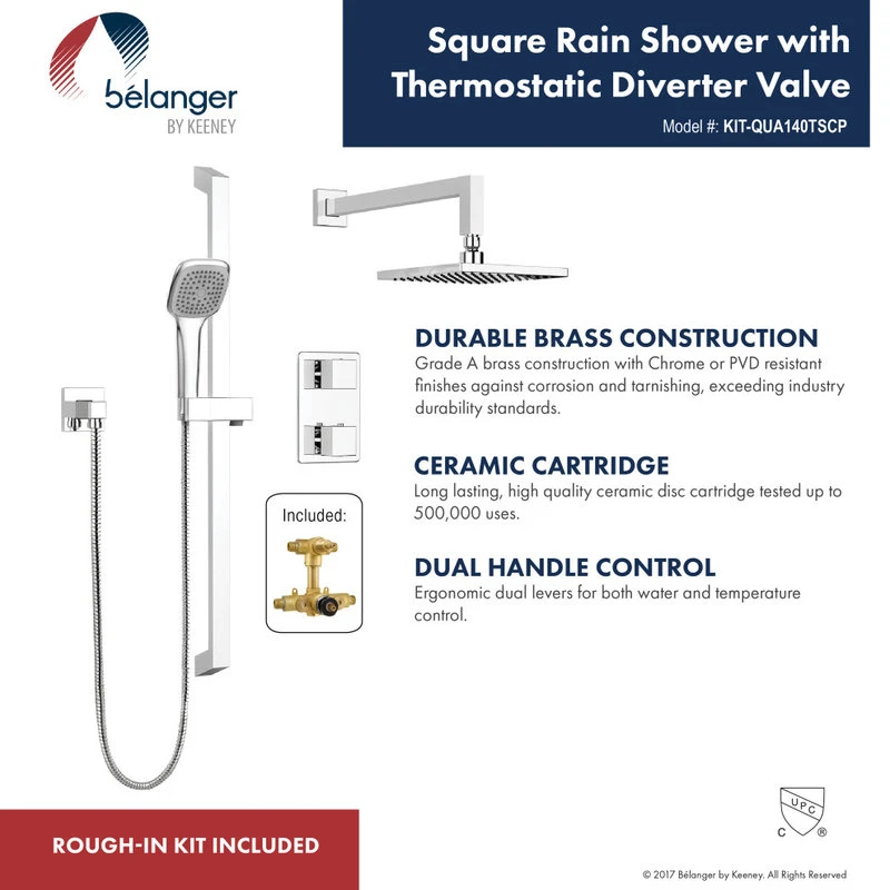 Belanger Rain Thermostatic Square Shower System, Wall 9 Belanger Rain Thermostatic Square Shower System, Wall - Image 9