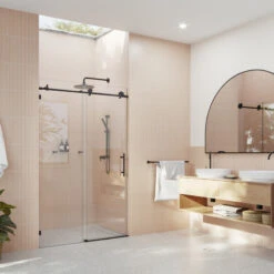 44-48"x78" Frameless Sliding Shower Door, Matte Black -Warm Bathroom 02a182050345aebb 7669 w800 h800 b0 p0