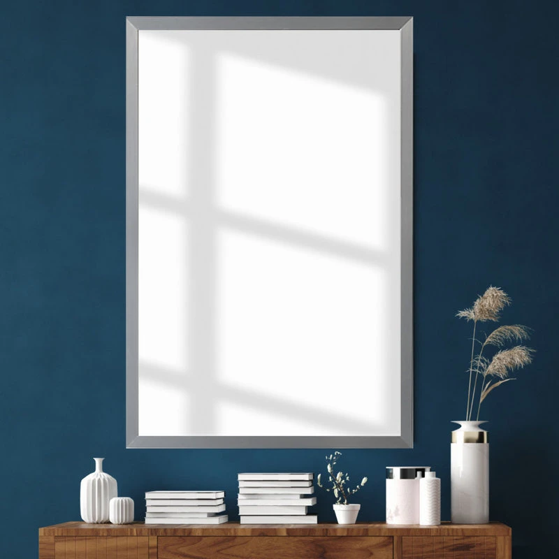 Ellis Framed Wall Mirror, Satin Nickel, 28"x36" 1 Ellis Framed Wall Mirror, Satin Nickel, 28"x36"