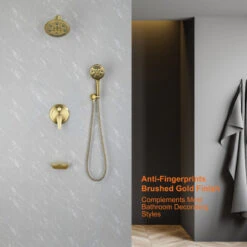 6-Spray Patterns, 1.8 GPM 8" Tub Wall Mount Dual Shower Heads, Brushed Gold -Warm Bathroom 0361492a02fa0110 1579 w800 h800 b0 p0