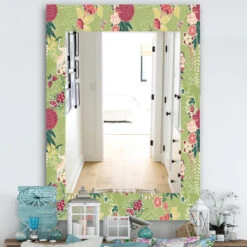 Designart Oriental Silk Pattern Bohemian And Eclectic Frameless Wall Mirror, 24x 6 Designart Oriental Silk Pattern Bohemian And Eclectic Frameless Wall Mirror, 24x -Warm Bathroom 049151df0337592c 4820 w800 h800 b0 p0