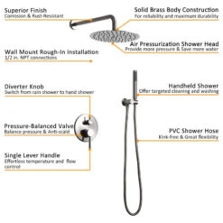 Modern Wall Mounted Rain Shower System With Handheld Shower, Brushed Nickel, 10 -Warm Bathroom 04f1082800138307 3890 w800 h800 b1 p0