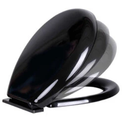 Slow Easy Close Toilet Seat No Slam Plastic Black Round Toilet Seat Lid