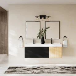 The Nuvo Bathroom Vanity, Double Sink, 55", Black Glass And Maple, Wall Mounted -Warm Bathroom 05a1aa1e03c744ce 4003 w800 h800 b0 p0