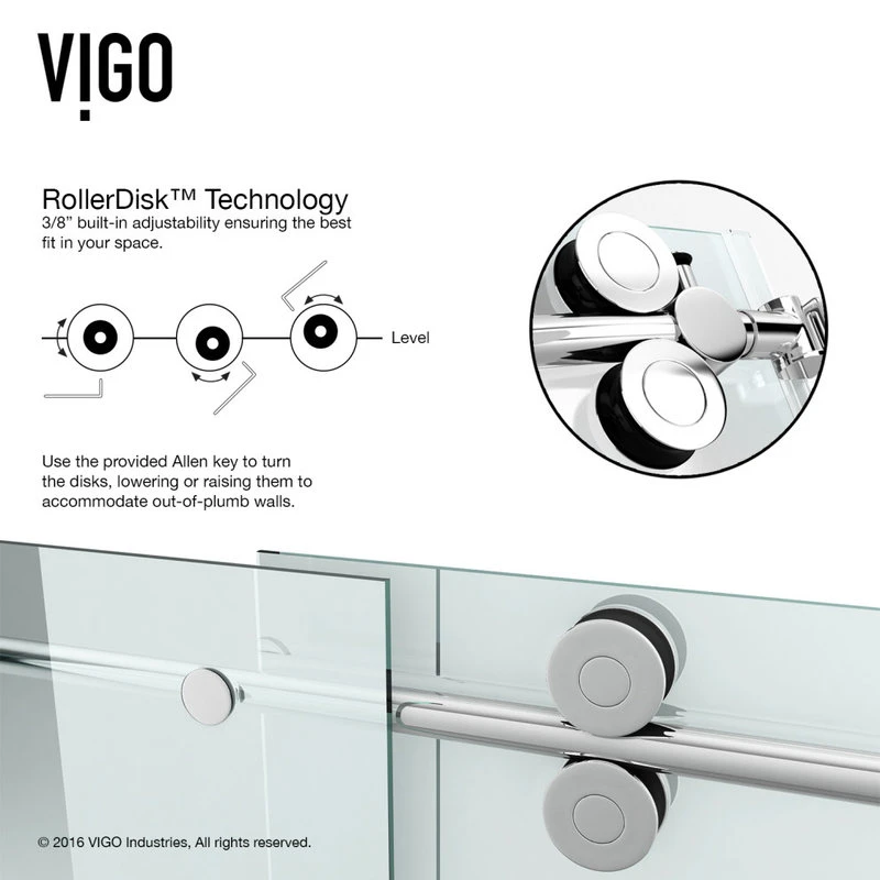 VIGO 64x74 Elan Frameless Sliding Shower Door, Chrome 12 VIGO 64x74 Elan Frameless Sliding Shower Door, Chrome - Image 12