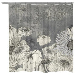 Flowers On Grey Shower Curtain