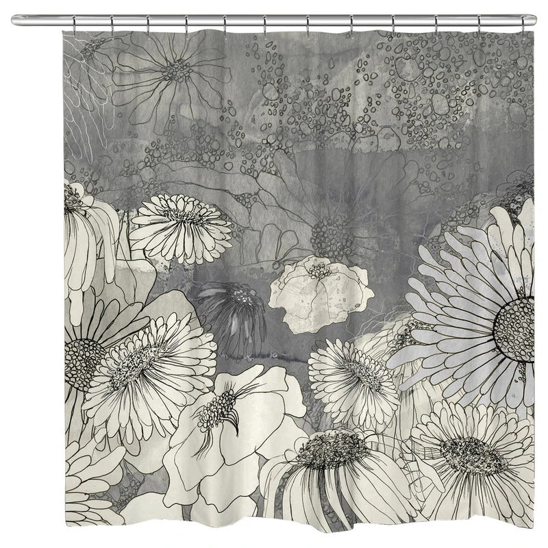 Flowers On Grey Shower Curtain 1 Flowers On Grey Shower Curtain