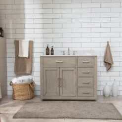 Grace 42" Single Bathroom Vanity In Rich Antique Gray Oak With Carrara White Quartz Top -Warm Bathroom 08812fbe00188017 8725 w800 h800 b0 p0