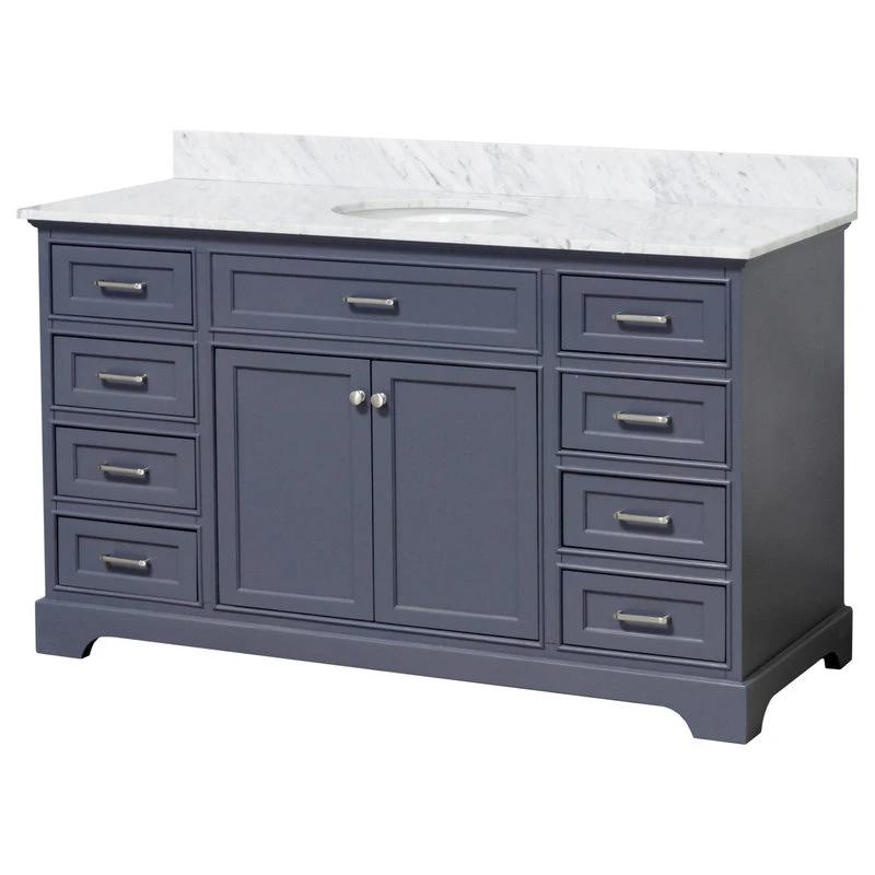 Aria 60" Bathroom Vanity, Marine Gray, Carrara Marble, Single Vanity 4 Aria 60" Bathroom Vanity, Marine Gray, Carrara Marble, Single Vanity - Image 4
