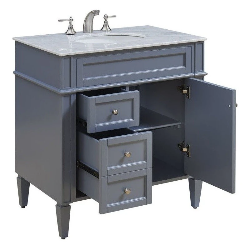 Park Avenue 32" Single Bathroom Vanity In Gray With Marble Top 3 Park Avenue 32" Single Bathroom Vanity In Gray With Marble Top - Image 3