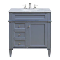 Park Avenue 32" Single Bathroom Vanity In Gray With Marble Top