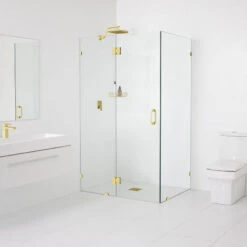 78"x60"x32" Frameless 90 Degree Shower Enclosure Glass Hinge, Polished Brass