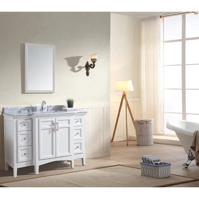 Luz 48" Single Bathroom Vanity In White With Italian Carrara Marble Top 4 Luz 48" Single Bathroom Vanity In White With Italian Carrara Marble Top - Image 4