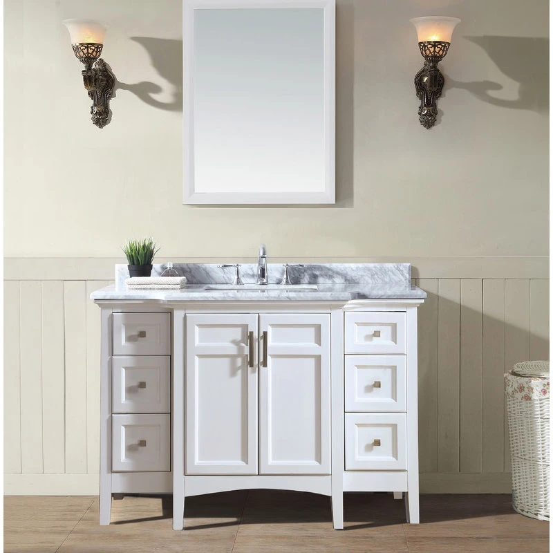 Luz 48" Single Bathroom Vanity In White With Italian Carrara Marble Top 3 Luz 48" Single Bathroom Vanity In White With Italian Carrara Marble Top - Image 3