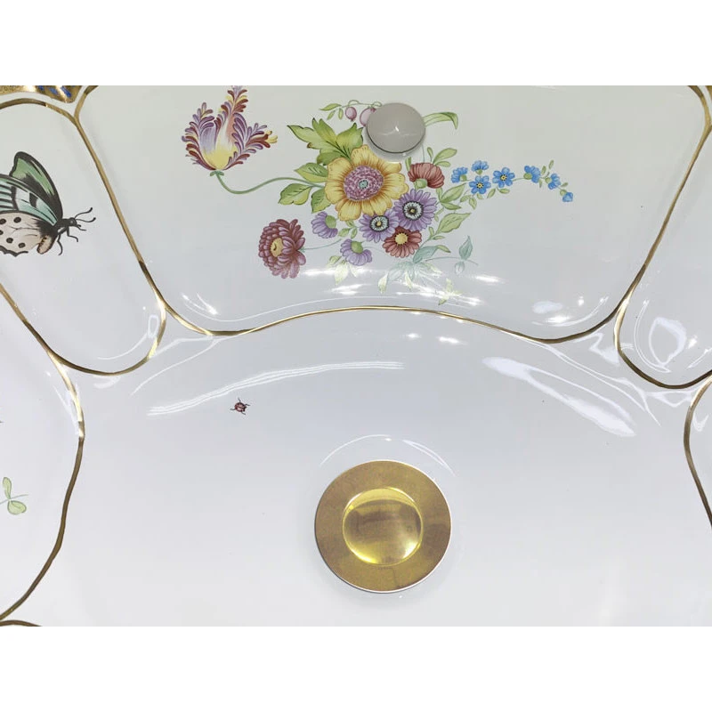 Hand Painted Sink "Floral Chinoiseries" Burnished Gold On Sienna Small Drop-in 4 Hand Painted Sink "Floral Chinoiseries" Burnished Gold On Sienna Small Drop-in - Image 4