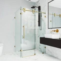 VIGO 34"x46" Frameless 3/8" Shower, Without Base, Matte Gold -Warm Bathroom 0fc1cb9f0f60b8ef 5940 w800 h800 b0 p0