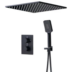 2-Function Thermostatic Shower System With Square Rain Shower And Hand Shower, 2