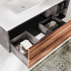 The Rhone Bathroom Vanity, Single Sink, 48", Walnut And Dark Gray, Wallmounted -Warm Bathroom 1101f91903c7444b 4004 w800 h800 b0 p0