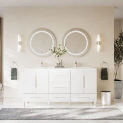 The Mendocino Bathroom Vanity, White, 67", Double Sink, Freestanding