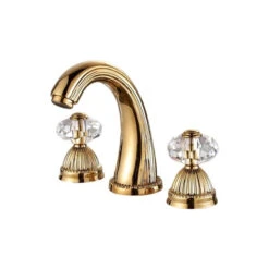 Lyon Widespread Bathroom Sink Faucet Crystal Handles Mixer Gold