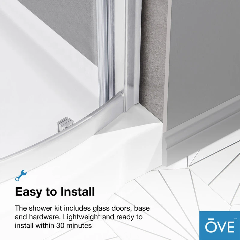 Ove Decors Breeze 34 Shower Kit, Clear Glass Panels And Base, Satin Nickel 9 Ove Decors Breeze 34 Shower Kit, Clear Glass Panels And Base, Satin Nickel - Image 9