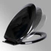 Black Elongated Toilet Seat With Non Slip Oval Seat Bumpers And Adjustable Hinge