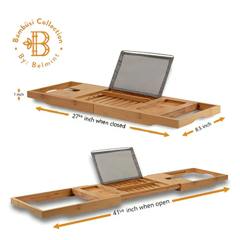 Bambusi By Belmint 100% Bamboo Bathtub Caddy With Extendable Sides 3 Bambusi By Belmint 100% Bamboo Bathtub Caddy With Extendable Sides - Image 3