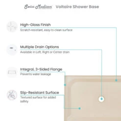 Voltaire 48"x32" Single-Threshold, Center Drain, Shower Base, Biscuit -Warm Bathroom 14313d7f021545ee 5961 w800 h800 b0 p0