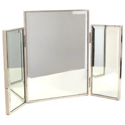 Glam Silver Frame Folding Vanity Mirror Table Top Triple Double Side Portable