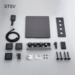 Ceiling Mount Square Black Rain Shower System With Body Spray Jets In Wall, 16 I 12 Ceiling Mount Square Black Rain Shower System With Body Spray Jets In Wall, 16 I -Warm Bathroom 15c12e8702e0f698 3034 w800 h800 b0 p0