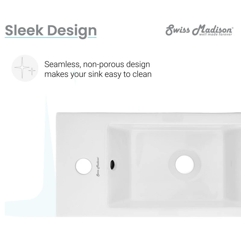 Voltaire 19.5"x10" Ceramic Wall Hung Sink With Faucet Mount, Left Side 7 Voltaire 19.5"x10" Ceramic Wall Hung Sink With Faucet Mount, Left Side - Image 7