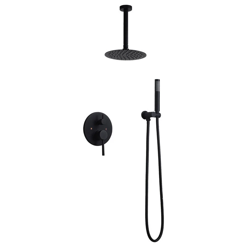 Modern Ceiling Mount Round Showerhead Shower Set Valve Included, Matte Black, 12 1 Modern Ceiling Mount Round Showerhead Shower Set Valve Included, Matte Black, 12