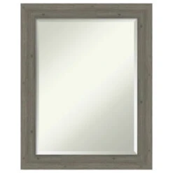 Fencepost Grey Narrow Beveled Wood Bathroom Wall Mirror - 22.5 X 28.5 In.