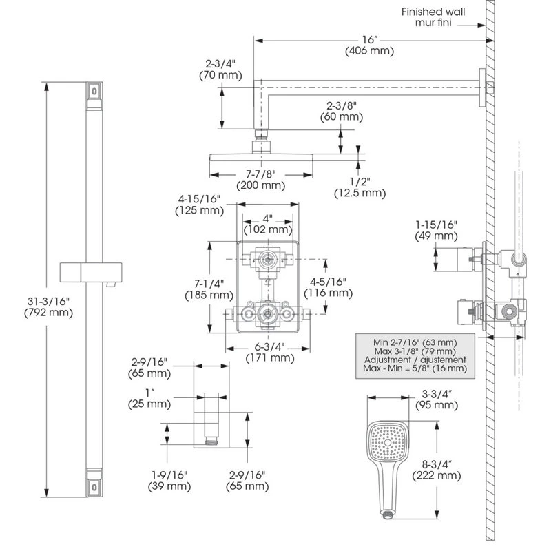 Belanger Rain Thermostatic Square Shower System, Wall 14 Belanger Rain Thermostatic Square Shower System, Wall - Image 14