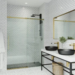 VIGO 60"x74" Frameless Sliding Shower Door And Roller Disk, Matte Gold -Warm Bathroom 18d14e610f08cdef 9285 w800 h800 b0 p0