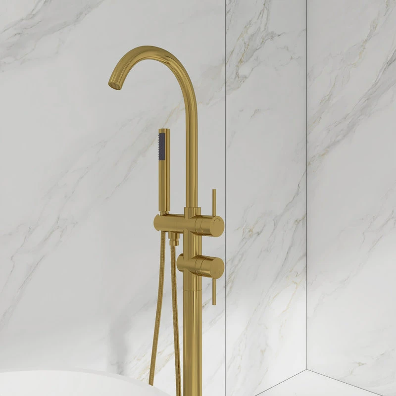 Freestanding Double Handle Clawfoot Tub Faucet, Gold 4 Freestanding Double Handle Clawfoot Tub Faucet, Gold - Image 4