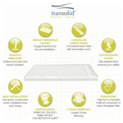 Transolid Linear 60"x32" Rectangular Shower Base With Right Hand Drain, White -Warm Bathroom 19a1610c0ec28542 6559 w800 h800 b1 p0