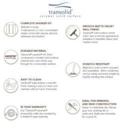 Transolid SaraMar 36"x36"x72" 3-Piece Shower Wall Kit, White Venito Velvet -Warm Bathroom 1a51594102a0e185 4861 w800 h800 b1 p0