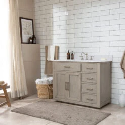 Grace 42" Single Bathroom Vanity In Rich Antique Gray Oak With Carrara White Quartz Top -Warm Bathroom 1b01381800188094 8725 w800 h800 b0 p0