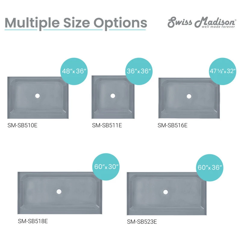 Voltaire 60"x30" Single-Threshold, Center Drain, Shower Base, Gray 8 Voltaire 60"x30" Single-Threshold, Center Drain, Shower Base, Gray - Image 8