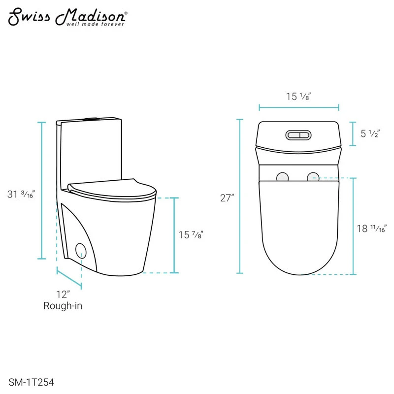 St. Tropez Elongated Toilet, Dual Flush, Glossy White 15 St. Tropez Elongated Toilet, Dual Flush, Glossy White - Image 15