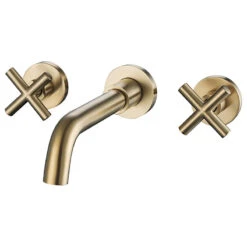 Two Handle Wall Mount Bathroom Sink Faucet With Rough-in Valve, Brushed Gold